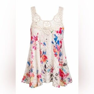 Entro Boho Floral Crochet Lace‎ Tank Top Festival Coquette Summer- Small